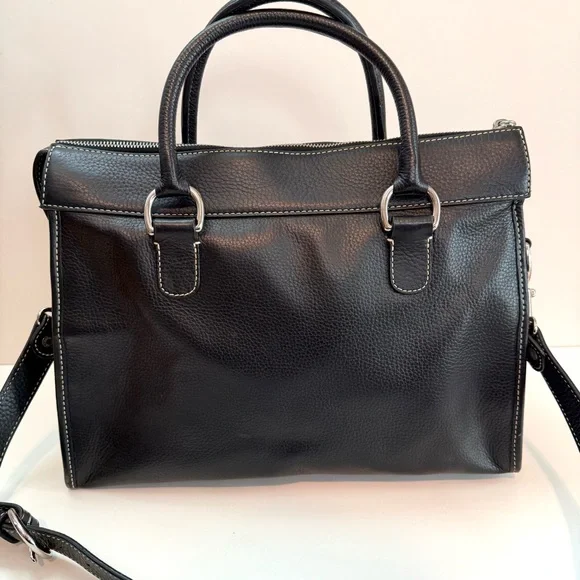 DOONEY & BOURKE Black Leather Double Pocket Tote Women's Satchel Shoulder Bag - Picture 5 of 11